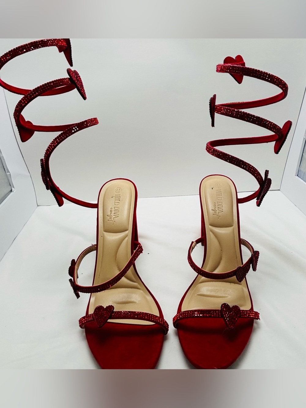 Wild Diva Red Heart Wrap-Ankle Heels S061